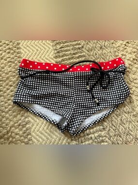 VENUS Red Polka Dot Bikini Bottoms with Gingham blue black size 8 belt shorts